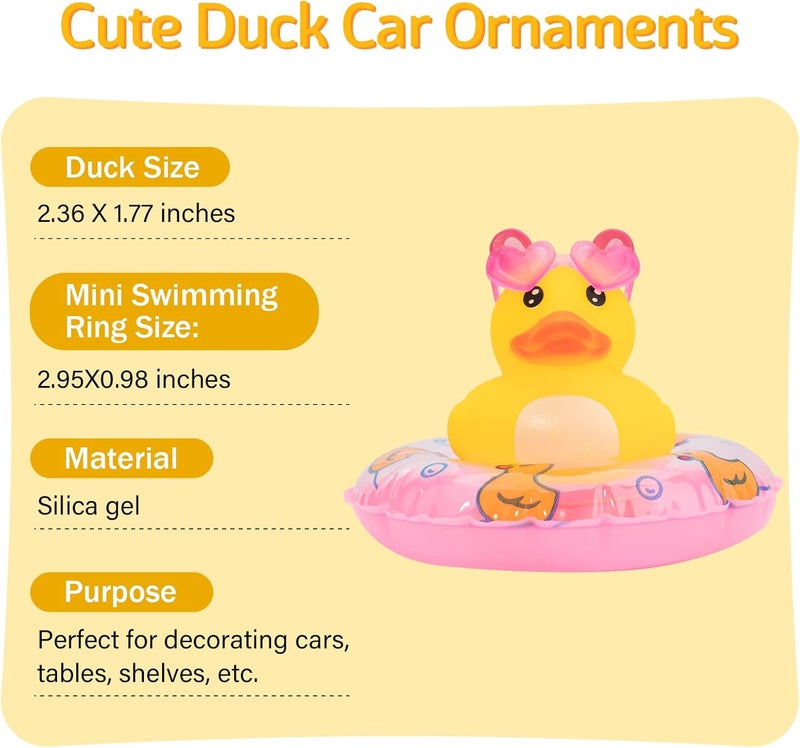 wonuu Car Rubber Duck Ornament for Car Dashboard Decoration Accessories with Mini Swim Ring Necklace and Sunglasses - Image 3